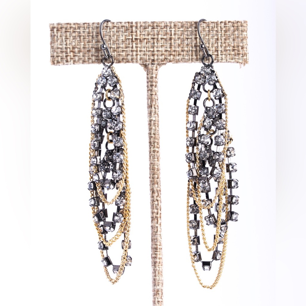 Vintage Cascading‎ crystal earrings with gold chain A34